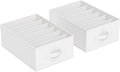 SONGMICS Set of 2 Large Size Wardrobe Clothes Organizers, 6-Compartment Foldable Drawer Organizers with Handles, 16.5 x 11.8 x 6.7 Inches, for Pants, Sweaters, Jeans, Cloud White URUS009W02