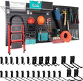 Slatwall Panel Garage Slat Wall Storage Systems with 26 Slatwall Accessories, 4'x8' PVC Black Slat Wall Paneling for Retail Display, Garage Storage, Guitar Shop, Home Storage
