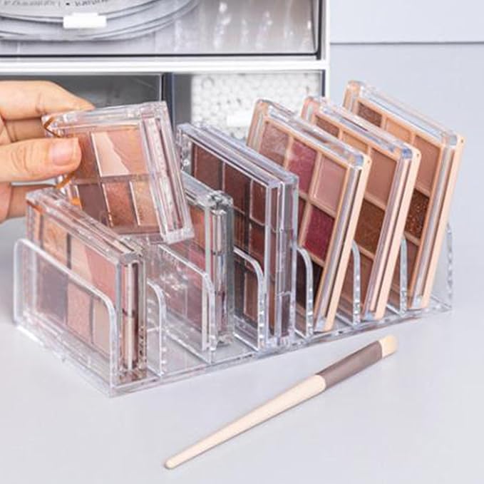 JUOPZKENN Eyeshadow Palette Makeup Organizer, Clear Plastic Makeup Palettes Organizer Divided Sections Cosmetics Stand Rack Holder For Eyeshadows Blush 7 Slots(Large)