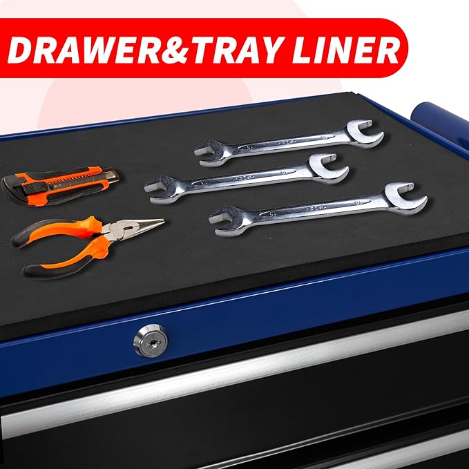 6-Drawer Rolling Tool Chest Cabinet, Large Capacity Metal Tool Box with Wheels and Locking, Roll Around Storage Organizer Tool Cart for Garage, Warehouse, Work Shop - Blue