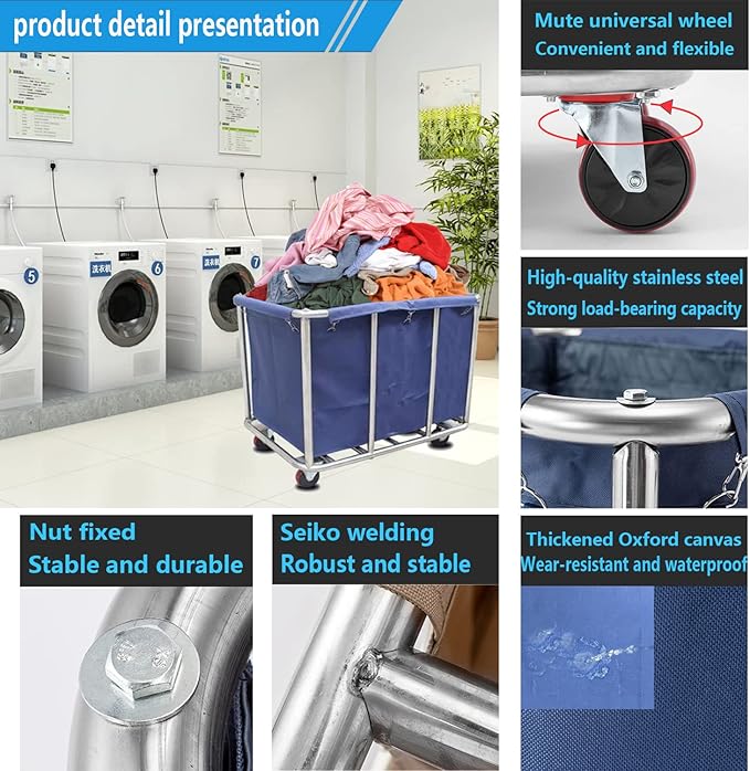 Commercial Laundry Cart with Wheels 12 Bushel (400l) Industrial Laundry Hamper Large Heavy Duty Rolling Laundry Basket Waterproof Trucks for Home Organizer Storage