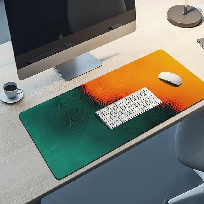 Colorful Topographic Large Mouse Pad, Vintage Aesthetic Gaming Desk Mat, XXL Keyboard Desk Pad Mat for Desktop, 35.4"x15.7" Non-Slip Base Big Mousepad with Stitched Edges