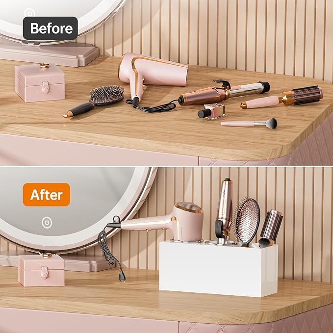 Hair Tool Organizer Acrylic: Hair Dryer Holder Wall Mount - Blow Dryer Holder Cabinet Door - Bathroom Countertop Organizer for Curling iron Hot Styling Tools Flat Iron - White