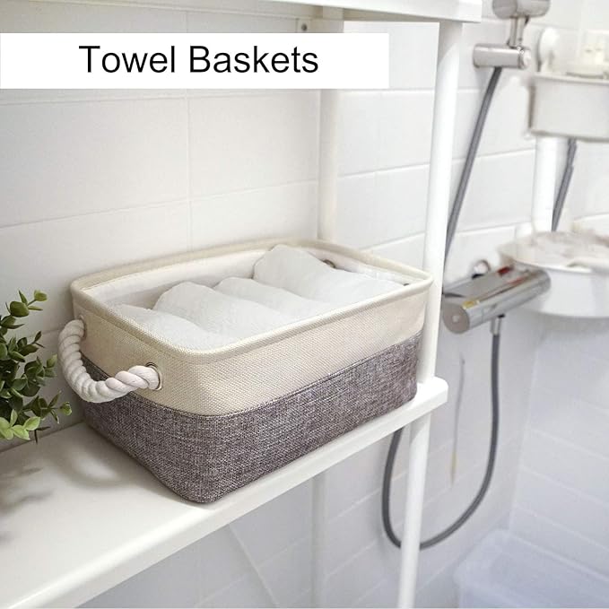 HNZIGE Fabric Storage Baskets for Organizing(6 Pack) Small Baskets for Shelves, Laundry, Nursery, Closets, Decorative Baskets for Gifts Empty (White&Gray, 11.8" x 7.8" x 5.1")