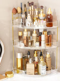 FELIZHOUSE 3-Tier Makeup Organizer for Vanity & Bathroom Countertop – Acrylic Storage Shelf with Perfume Tray & Makeup Brush Holder, Tool-Free Installation, Design for Bathroom & Dresser - Clear