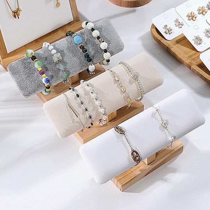 Wooden Watches Display tower Base Watch Necklace Bracelet Organizer Rack Bangle Scrunchie Headband Showcase tower (White PU, Flat single-layer)