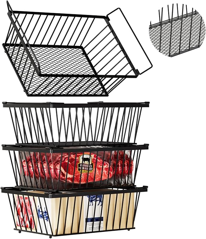 Freezer Organizer Bins ，Enhanced Leak-Proof Bottom，4 Pack Stackable Deep Freezer Organizer Bins for 5 Cu.FT Small Chest Freezer，Easy Get Bottom Foods without Digging（for 5 Cu.Ft