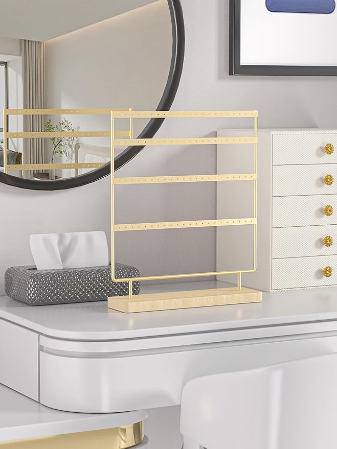 Earring Holder Organizer,Pierced Large Earrings Display Stand For Selling,Small Stud Earring Organizer Rack,Hoop Earring Storage Hanger Tree (Golden, 4 tier)