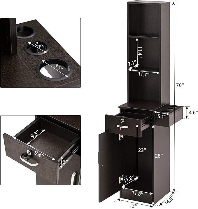 BarberPub Wall Mount Barber Station Hair Styling Drawer Storage Beauty Salon Spa Shop Equipment 3208 (Ebony)