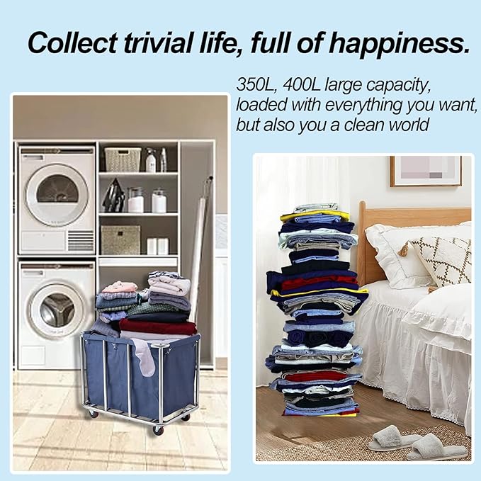 Commercial Laundry Cart with Wheels 12 Bushel (400l) Industrial Laundry Hamper Large Heavy Duty Rolling Laundry Basket Waterproof Trucks for Home Organizer Storage