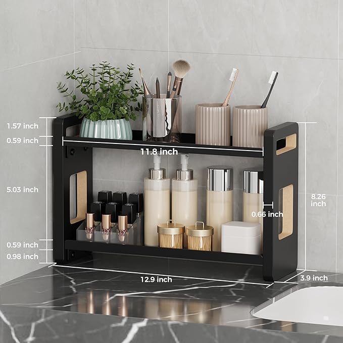 Bathroom Counter Organizer,Bathroom Counter Shelf,Bathrooms Organizers,Under Sink Organizer,Cologne Organizer For Men,Cologne Stand,Spice Rack,Cabinet Organizers(Black 2 Tier)