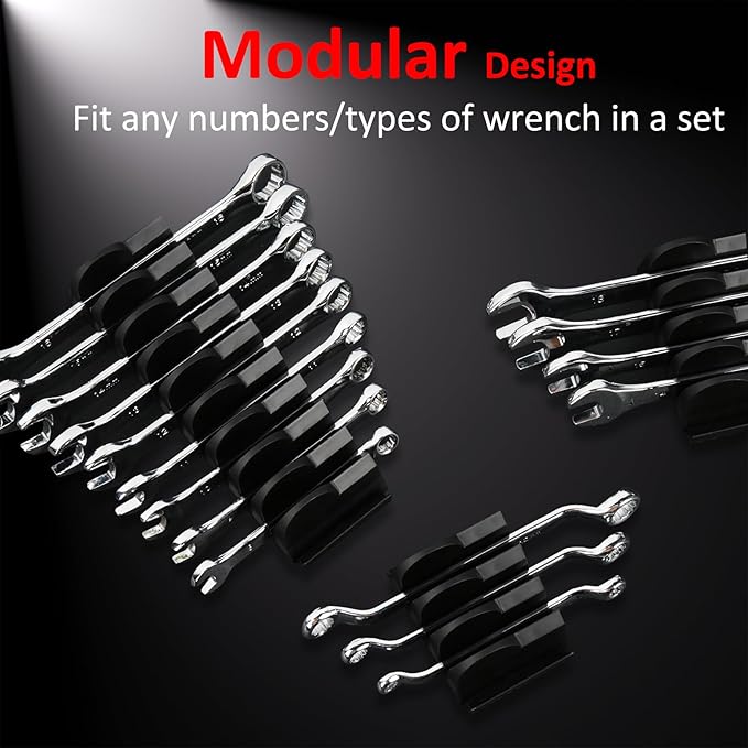 24pcs Magnetic Modular Wrench Organizers for Tool Drawers - Wrench Rack with Metric&SAE Labels,Tool Storage Holder with Magnet.Gift for father, brother&boyfriend (Black with magnets)