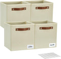 Collapsible Fabric Storage Cube Bins with 2 Reinforced PU Handles, Foldable Storage Organizer Baskets for Closet, Shelves, Living Room | 11"x11"x11", 4 Pack, Full Beige