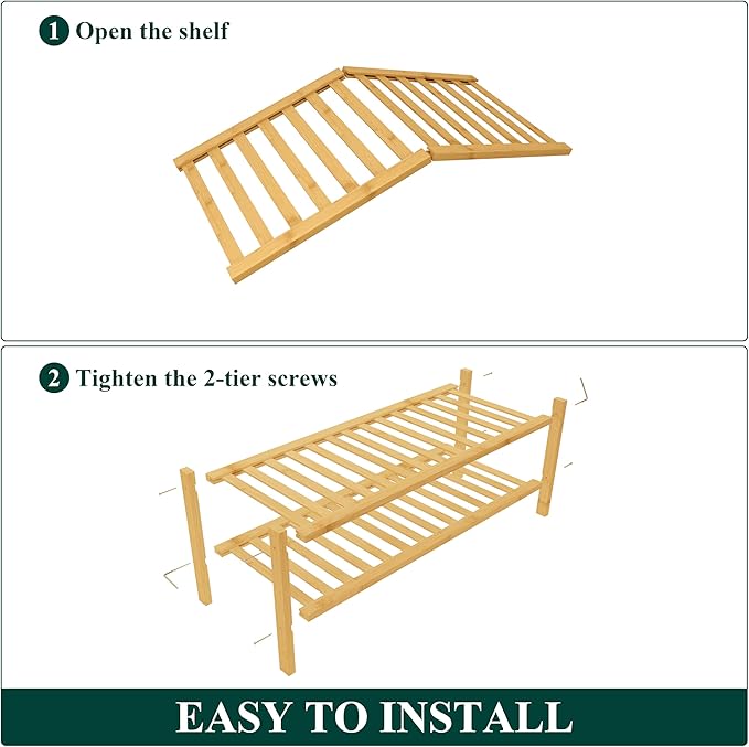 Smiry Bamboo Shoe Rack for Closet, 2 Tier Wooden Stackable Shoe Organizer, Free Standing Shoes Storage Shelf for Entryway, Front Door Entrance, Natural