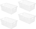 Freezer Basket Organizer, Refrigerator Metal Wire Storage Divider, Household Container Bins with Handles for Kitchen, Pantry, Cabinet, Closets - Pearl White (4, 16in x 9in x 7in)