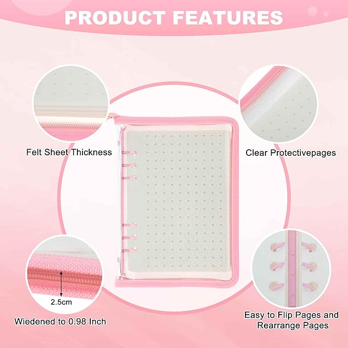 CAPASTEC Pin Bag, Portable Pin Display Book, Ideal for Pins, Brooches Storage, Pink White