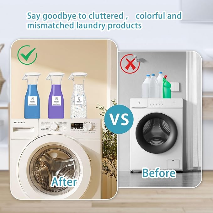 20oz Laundry Detergent Dispenser Containers Bottle 3 Pcs Liquid Laundry Powder Soap Dispenser, Laundry Pod Storage with Labels Fabric Softener Container for Laundry Detergent Storage