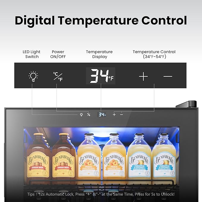 Yeego Beverage Refrigerator Cooler, 155 Cans Mini Fridge with Glass Door Beverage Fridge with Adjustable shelves for Soda Beer or Wine,Beverage Cooler with Digital Temperature Control for Home Office