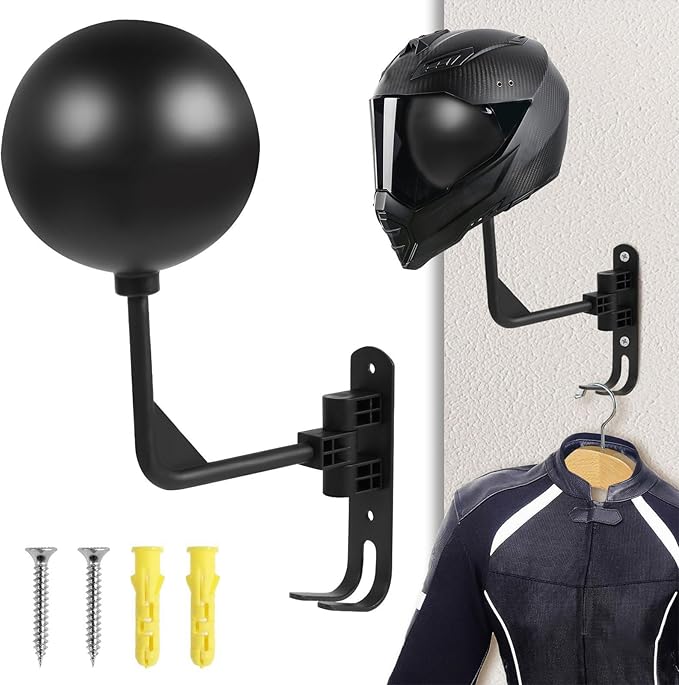 Motorcycle Helmet Holder, Adjustable Wall Mounted Display Hook, Helmet Mount Storage Rack for Home Bedrooms Living Room Garage Gear Clothes Keys Towels Jackets Organized Hanging Solution