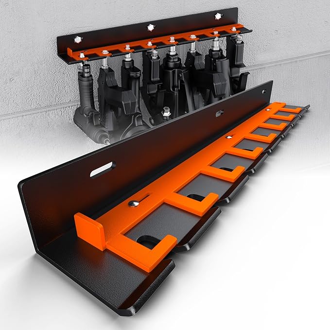 Air Tool Holder, Air Tool Rack for Garage Walls and Tool Cart Storage Organizer，Wall Mounted Lockable Pneumatic Tool Hanger for Air Compressor Tools, Pneumatic Nail Gun, Black-8 Slots