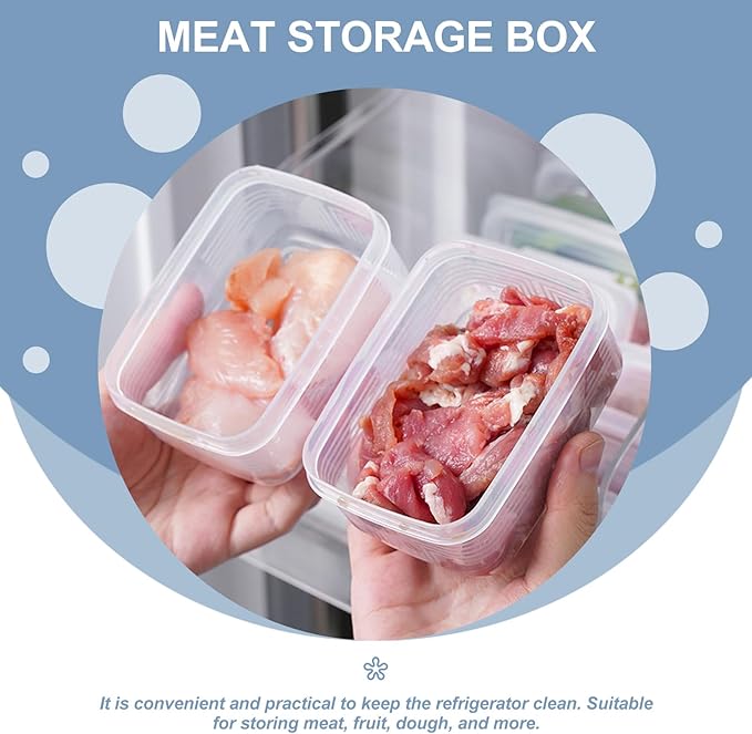 Wakauto 6pcs Small Refrigerator Organizer Bins Food Storage Containers for Fridge Produce Saver Boxes Multipurpose Preservation for Dough Meat Vegetables Kitchen Organization