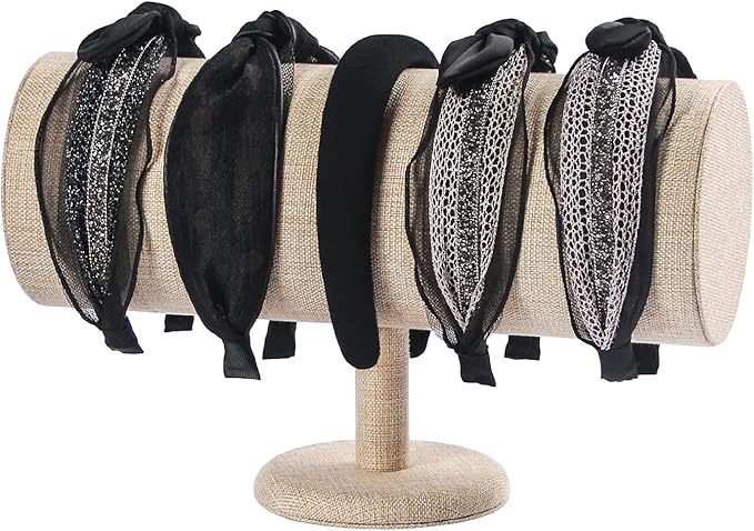 Coward T-Bar Beige Headband Holder Organizer,Hairband Display Stand,Hairband Storage Rack for Girls And Women (detachable yellow linen)