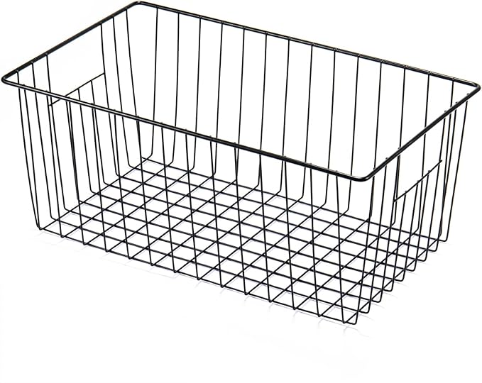 Upright Freezer Organizer Bins， Freezer Baskets for 16, 17, 21 cu.ft Standup Freezer, Wire Storage Baskets with Built-in Handles for Frozen Foods, Snacks, Vegetables, Fruits and More, Set of 6, Black