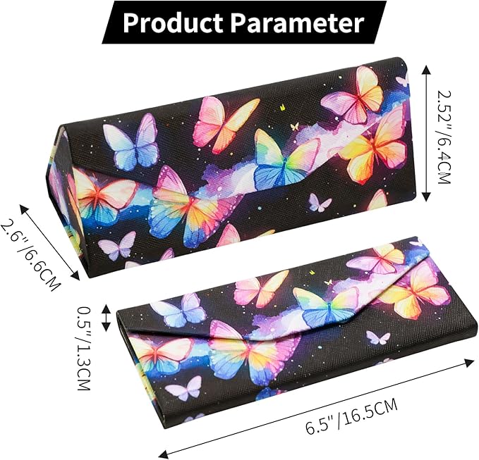 Foldable Glasses Case, Magnetic PU Leahter Sunglasses Case, Cute Hard Shell Folding Eyeglass Cases for Women Kids