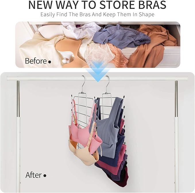 4 Pack Tank Top Hanger, Bra Organizer for Closet, Hanging Space Saving Sport Bra Lingerie Holder Closet Organizers and Storage, College Apartment Essentials, Silver
