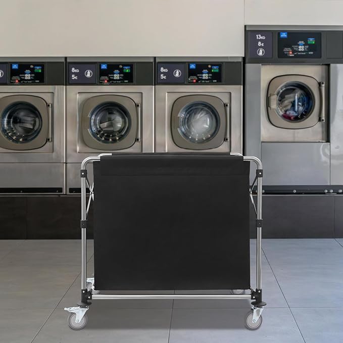 Commercial Laundry Cart with Wheels,Folding Laundry Hamper Cart,Heavy Duty Rolling Laundry Basket with Large Capacity,Laundry Sorter Trolley for Home Hotel Apartment (Black, 35.43 * 23.62 * 34.65in)