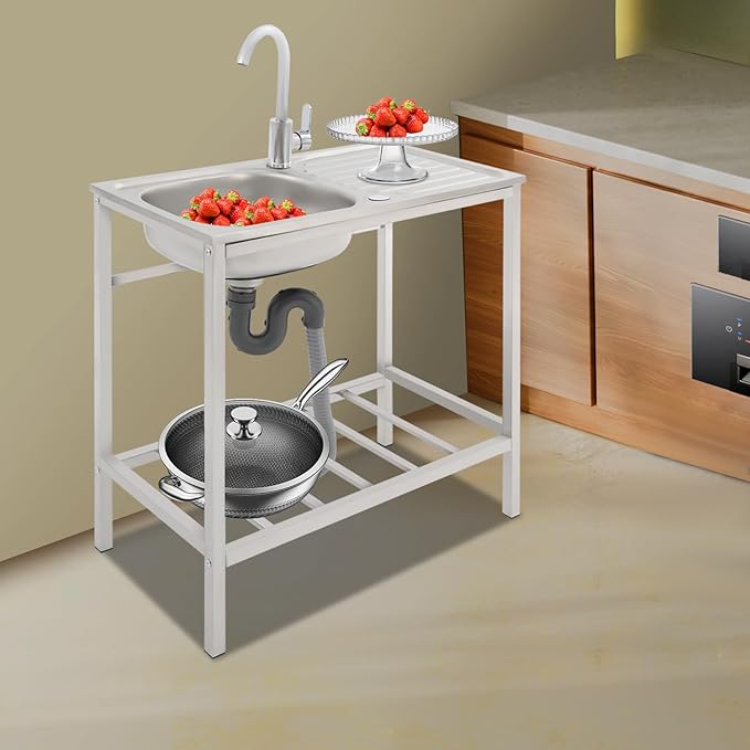 Free Standing Stainless Steel Sink 30" Commercial Sinks with Operation Countertop and Bottom Shelf Utility Sink for Restaurant Cafe Bar Hotel Garage Laundry Room Outdoor