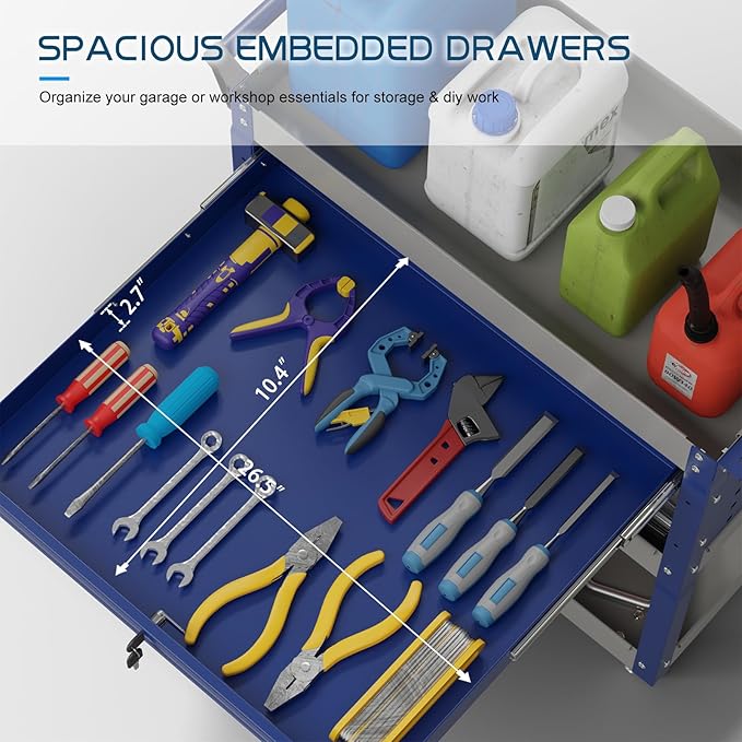 Heavy Duty 3 Tier Tool Cart, Mechanic Metal Rolling Tool Cart with Storage Drawers for Garage Workshop