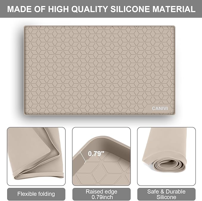 Under Sink Mat, 34" x 19" Waterproof Silicone Under Sink Tray for Kitchen & Laundry Cabinets, Kitchen Cabinet Shelf Protector, Up to 3.3 Gallons Liquid, Fits 36 inch Standard Cabinet Apricot
