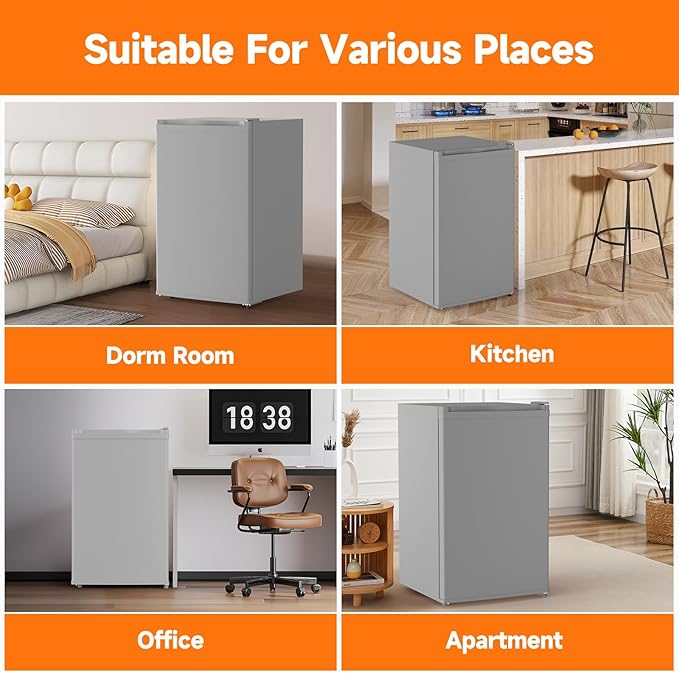 4.3 Cu.Ft Mini Fridge with Freezer, Single Door Refrigerator With 7 Settings Temperature Adjustable and 3 Removeble Shelves, Low Noise, Dorm Fridge, Mini Refrigerator for Bedroom, Office, Dorm