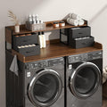 4 Drawers Washer Dryer Countertop with Shelf, 27.5" D x 54" W Laundry Topper with 3.54" High Guardrails and Non-Slip Pads,Extra Storage Organizer for Over Washer and Dryer, Holds 66 Lbs,Dark Walnut