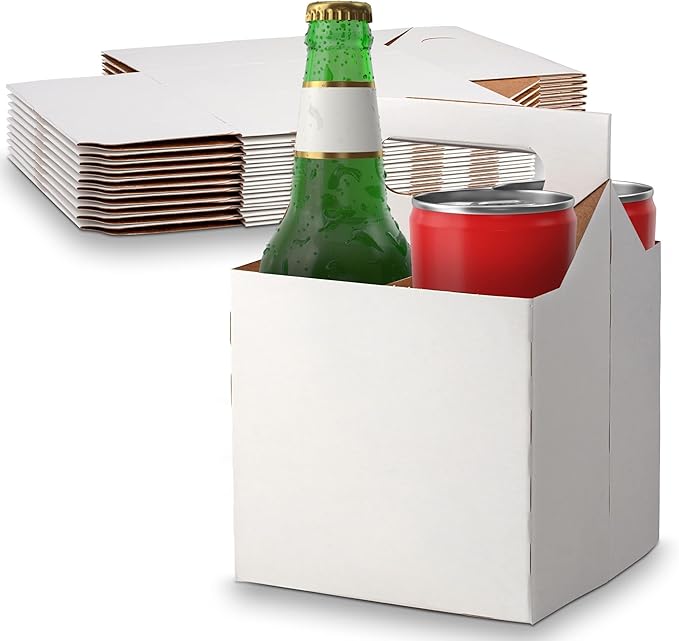 MT Products White 4 Bottle Holder 12 oz. - Corrugated Bottle Carrier for Transport (Pack of 10) - Made in USA