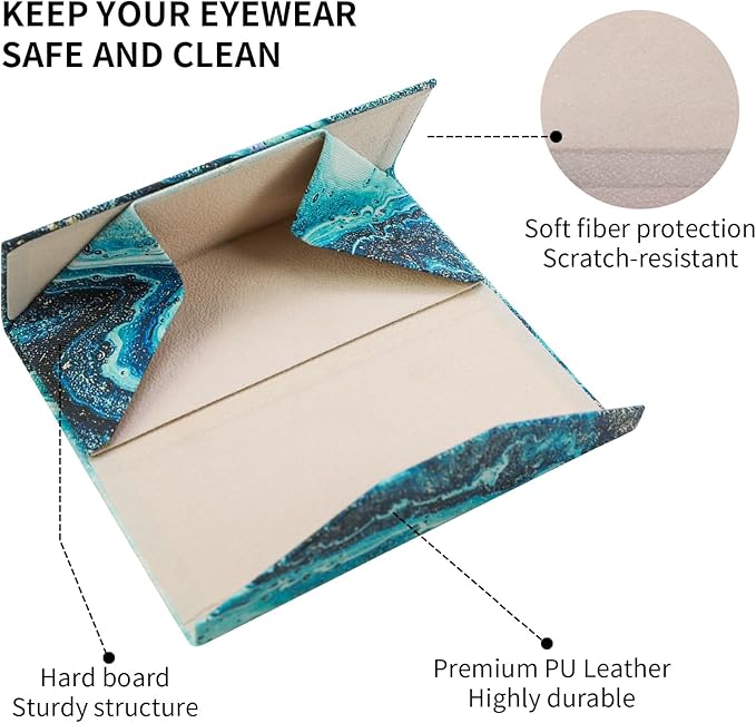 Foldable Glasses Case, Magnetic PU Leahter Sunglasses Case, Cute Hard Shell Folding Eyeglass Cases for Women Kids