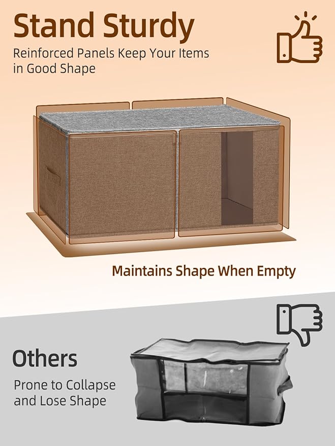 90L King Size Comforter Storage Bags with Rigid Panel,Large Blanket Storage Organizer for Closet,Bedding Sets Stackable Container with Clear Window & Smooth Zippers,Foldable Clothing Storage Bin,2Pack