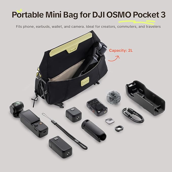 PGYTECH OneGo Pocket Sling for DJI Osmo Pocket 3, Portable Splashproof Everyday Carry Case with Detachable Strap, 2L, 3-Layer Storage Carrying Bag for Smartphones & Action Cameras Accessories, White