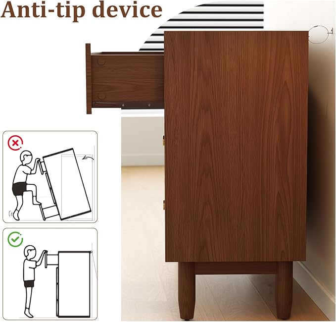 6 Drawer Dresser for Bedroom,41.2" W Wood Chest of Drawers with Large Storage Cabinet, Mid-Century Dressers for Closet Kitchen, Sideboard