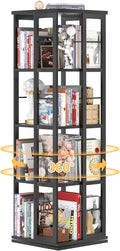 Aheaplus Rotating Bookshelf, Corner Bookshelf, 360 Display Wood Spinning Bookshelfs, Floor Standing Bookcase Narrow Shelf Revolving Organizer Storage Rack for Small Space, Bedroom, Study Room, Black