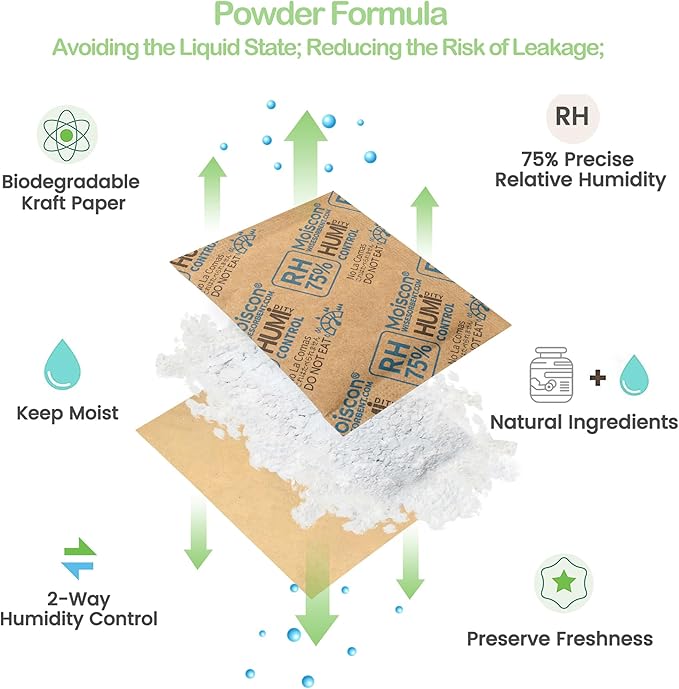 90 Pack 75% RH Size 8 Two-Way Humidity Control Packs for Storing Up to 5 Items, 8 Gram Moisture Control Packets Individually Wrapped for Small Non-Plastic Travel Cases