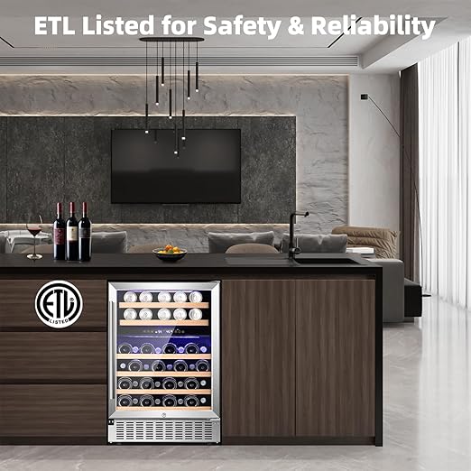 COWSAR Wine Cooler Refrige ETL Approved 24inch Wine Fridge Freestanding or Built-in Wine Refrigerator 5.1Cu.Ft Wine Fridge Under Counter Stainless Steel Wine and Beverage Refrigerator with Glass Door