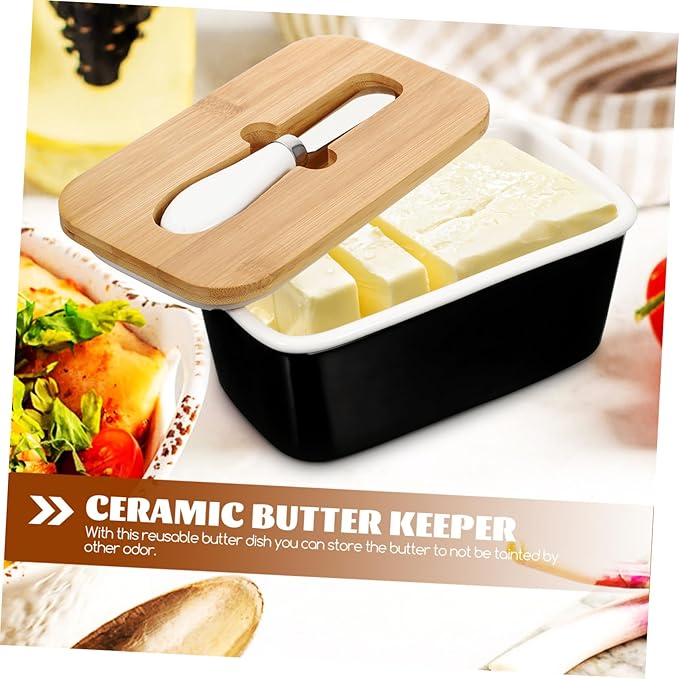 Healifty Ceramic Butter Box with Cutter Airtight Lid Butter Keeper Container for Kitchen Preservation