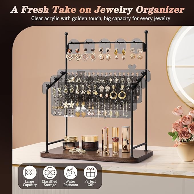 Earring Organizer, Earring Holder Display Stand with 3 Earring Storage Pegboards 568 Holes, Jewelry Organizer with Hook Rack for Stud Earrings Necklace, Acrylic Large Jewlery Hanger Towers for Women