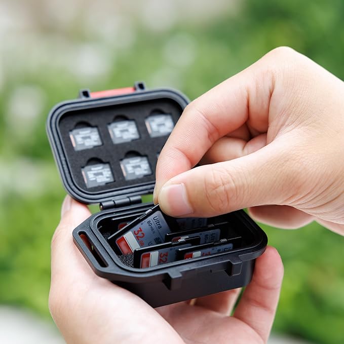 12 Slots Portable Memory Card Case,IP67 Waterproof Travel Camera SD MicroSD Memory Card Holder Storage Carrying Case for 6 SD SDXC SDHC CFexpress Type A Cards & 6 TF MSD Cards with Vertical Design