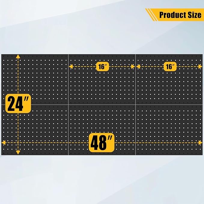 PBHEPJ 6 Pcs Metal Pegboard Panels, Heavy Duty Peg Boards for Garage and Garden Tool Storage, Includes Drywall Anchors and Screws Kits, Black (6 pcs 16in x 12in)