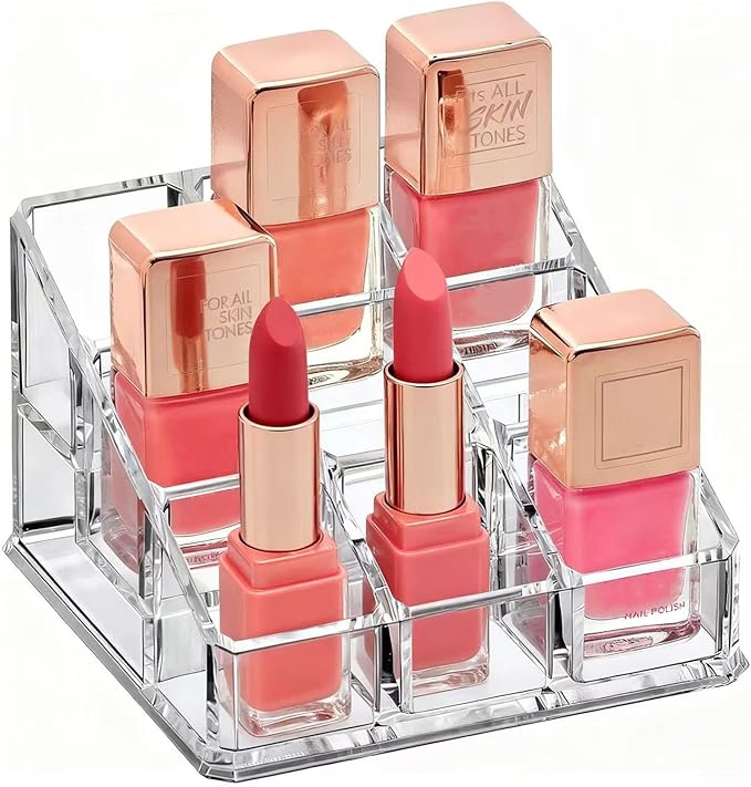 Clear Acrylic Lipstick Lip Gloss Organizer 9 Slots Small Comestic Display Holder for Nail Polish Essential Oil