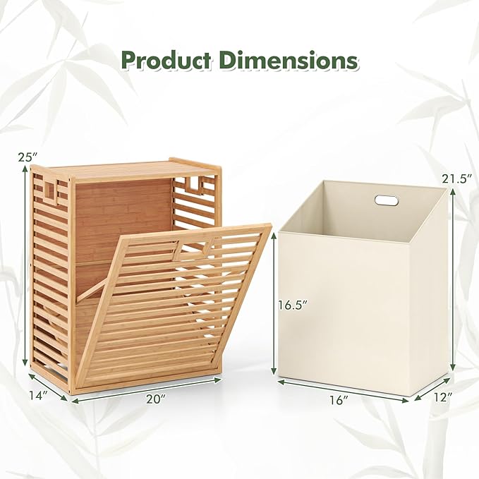 Giantex Tilt Out Laundry Hamper, Bamboo Laundry Storage Cabinet with Removable & Foldable Fabric Bin, Top Shelf, Laundry Basket Organizer for Bathroom, Laundry Room, Living Room, Bedroom, Natural