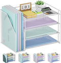 Marbrasse Desk Organizer and Accessories，4-Tier Paper Letter Tray Organizer with File Holder，Desk Accessories & Workspace Desktop Organizers for School Home Office Supplies (White)